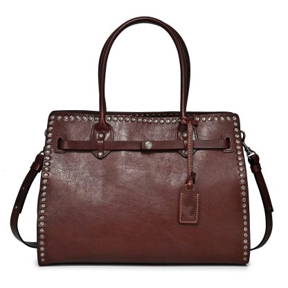 Vintage top-grain cowhide rivet handbag - Image 7