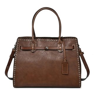 Vintage top-grain cowhide rivet handbag