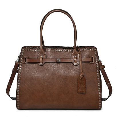 Vintage top-grain cowhide rivet handbag