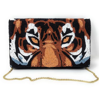 Wild Totem Hand-Beaded Tiger Head Evening Bag