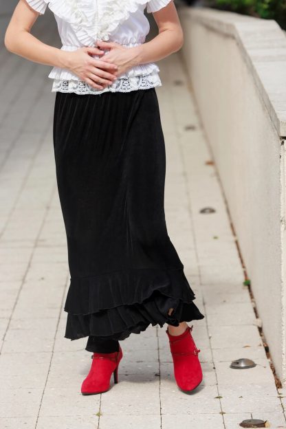 Black ruffled irregular high waist maxi skirt - Image 3