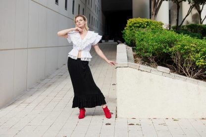 Black ruffled irregular high waist maxi skirt - Image 7