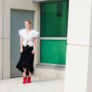 Black ruffled irregular high waist maxi skirt