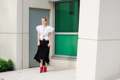 Black ruffled irregular high waist maxi skirt