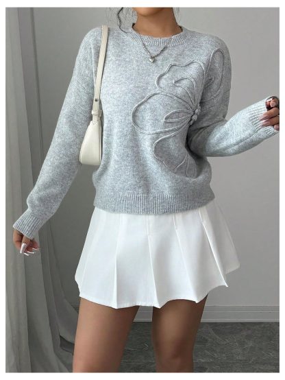 Floral embroidered loose crew neck sweater - Image 2