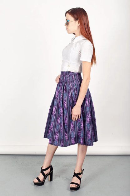 Purple and blue jacquard pleated midi skirt - Image 6