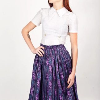 Purple and blue jacquard pleated midi skirt