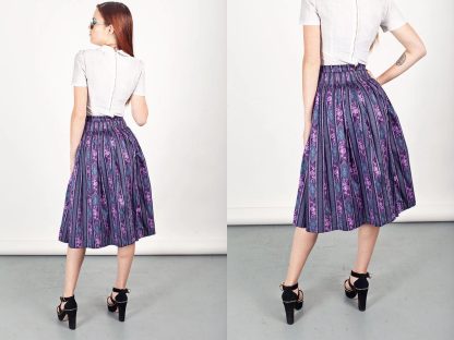 Purple and blue jacquard pleated midi skirt - Image 3