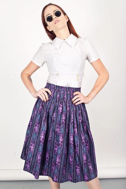 Purple and blue jacquard pleated midi skirt - Image 2