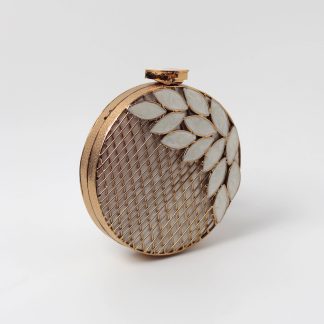 Vintage Gold Leaf Shell Round Evening Bag
