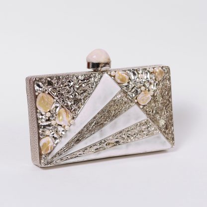 Vintage silver scalloped shell evening bag