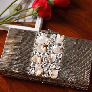Luxury silver pearl and rhinestone clutch