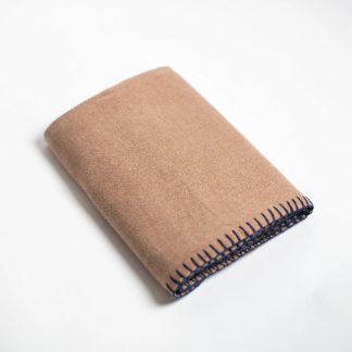 Camel contrast navy stitching blend throw blanket