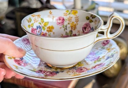 English floral bone china cup and saucer set - Image 8