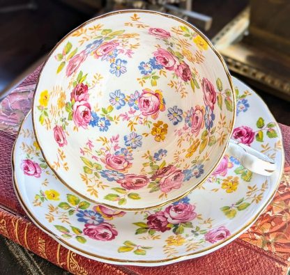 English floral bone china cup and saucer set - Image 5