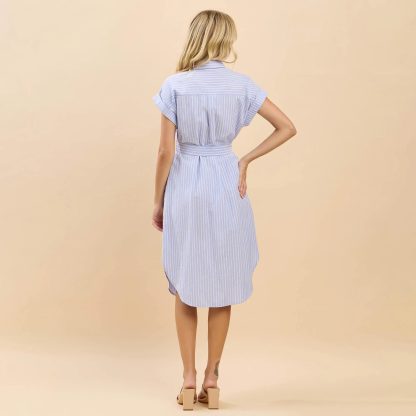Fresh striped tie waist shirt dress - Image 2