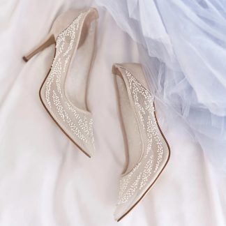 Galaxy Soft Gauze Pearl Stiletto Wedding Shoes