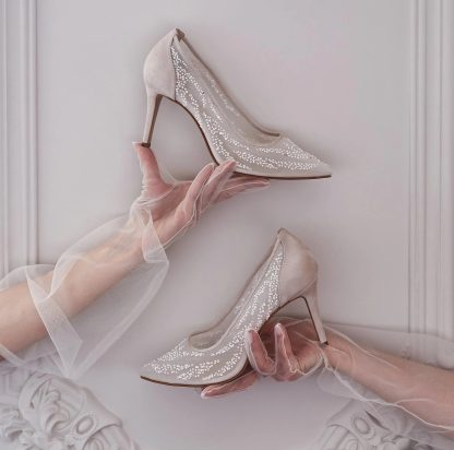 Galaxy Soft Gauze Pearl Stiletto Wedding Shoes - Image 2