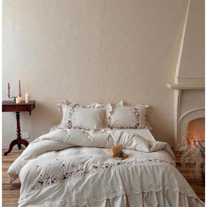 Pastoral embroidered lace four-piece bedding set