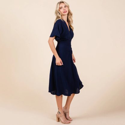 Elegant V-neck batwing sleeve midi dress - Image 5