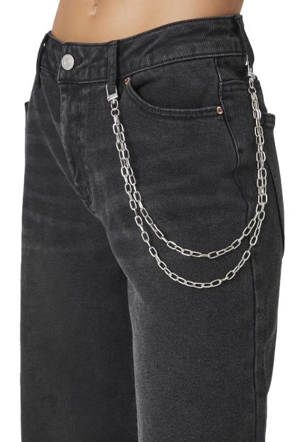 Black and grey washed chain-embellished wide-leg jeans - Image 6