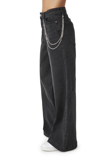 Black and grey washed chain-embellished wide-leg jeans - Image 3