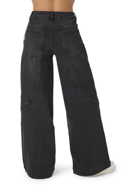 Black and grey washed chain-embellished wide-leg jeans - Image 2