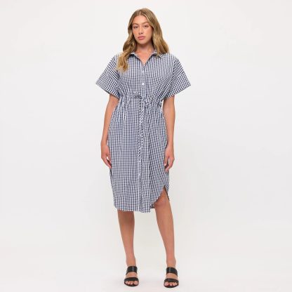 Retro and Fresh Plaid Waist Shirt Dress - Image 5