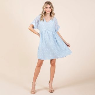 Oxygen V-neck puff-sleeve jacquard babydoll dress