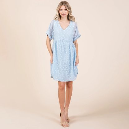 Oxygen V-neck puff-sleeve jacquard babydoll dress - Image 3