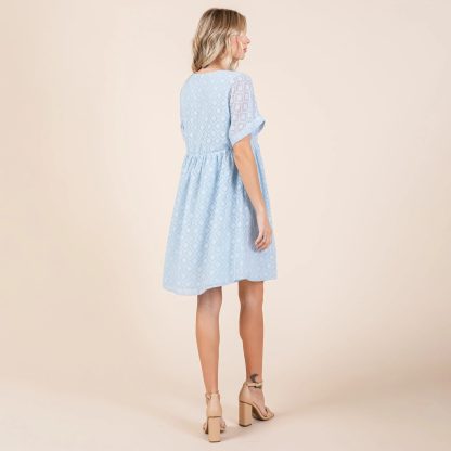 Oxygen V-neck puff-sleeve jacquard babydoll dress - Image 2