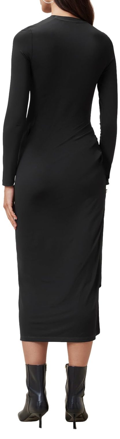 Black long-sleeved irregular pleated dress - Image 7