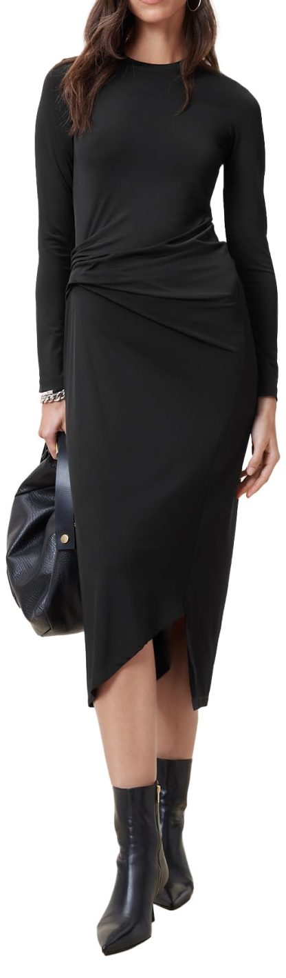 Black long-sleeved irregular pleated dress - Image 6
