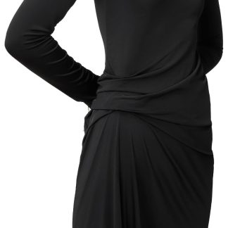 Black long-sleeved irregular pleated dress