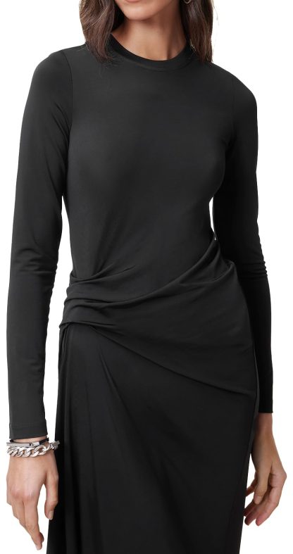 Black long-sleeved irregular pleated dress - Image 2