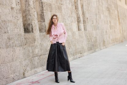 Black leather button-front high waist flared maxi skirt - Image 12