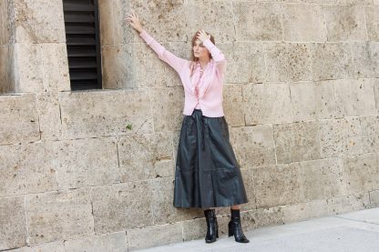 Black leather button-front high waist flared maxi skirt - Image 8