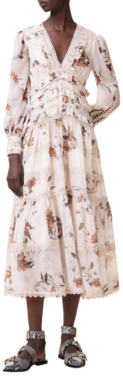 Floral V-neck lace-paneled midi dress - Image 7