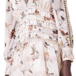 Floral V-neck lace-paneled midi dress