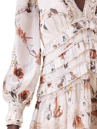 Floral V-neck lace-paneled midi dress - Image 5