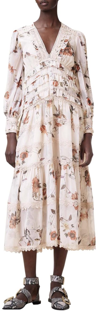 Floral V-neck lace-paneled midi dress - Image 4