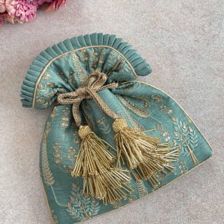Lapis Lazuli contrasting embroidered drawstring bag