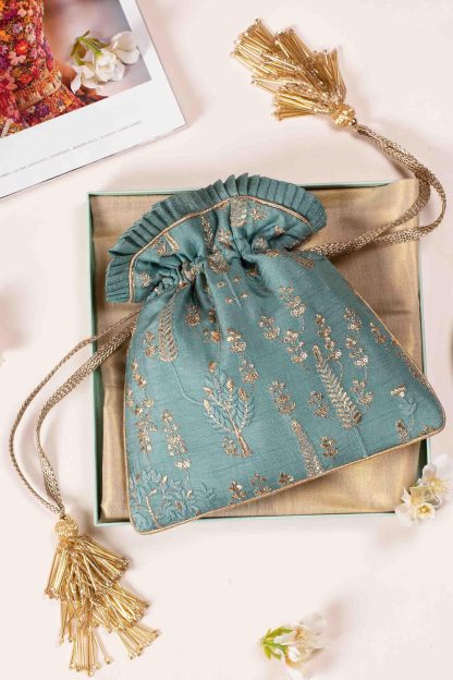 Lapis Lazuli contrasting embroidered drawstring bag - Image 4