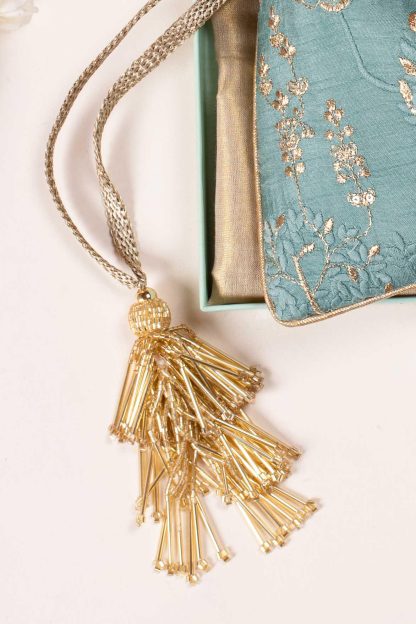 Lapis Lazuli contrasting embroidered drawstring bag - Image 3