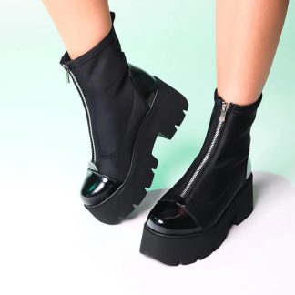 Dark punk front zipper platform boots