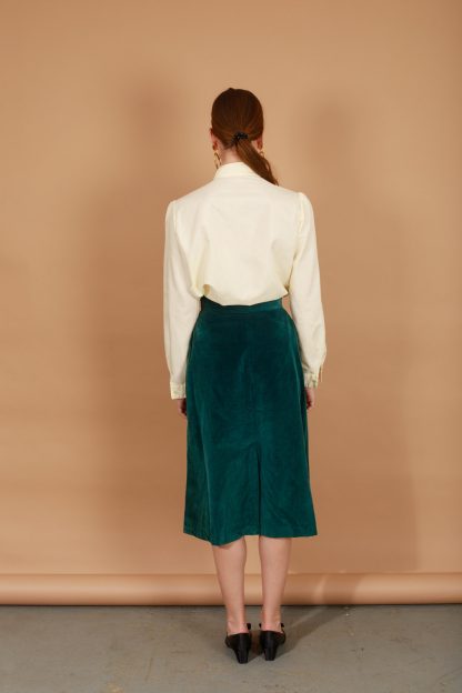 Dark green velvet button-front high-waist slit midi skirt - Image 9