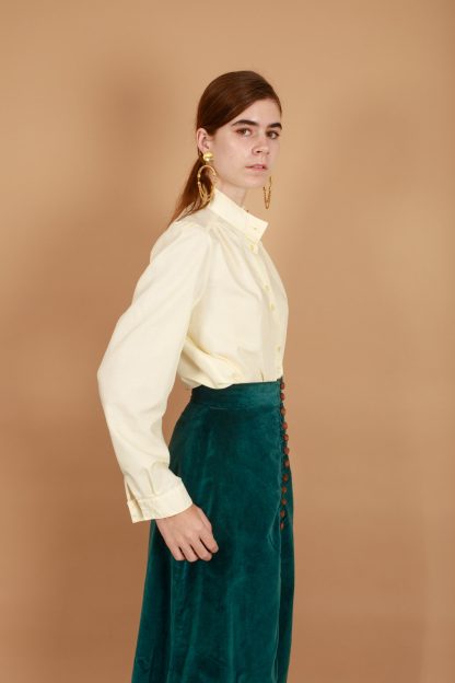 Dark green velvet button-front high-waist slit midi skirt - Image 7