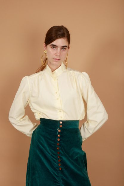Dark green velvet button-front high-waist slit midi skirt - Image 5