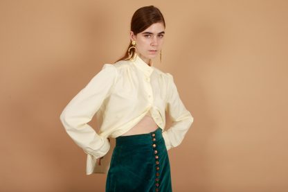 Dark green velvet button-front high-waist slit midi skirt - Image 4