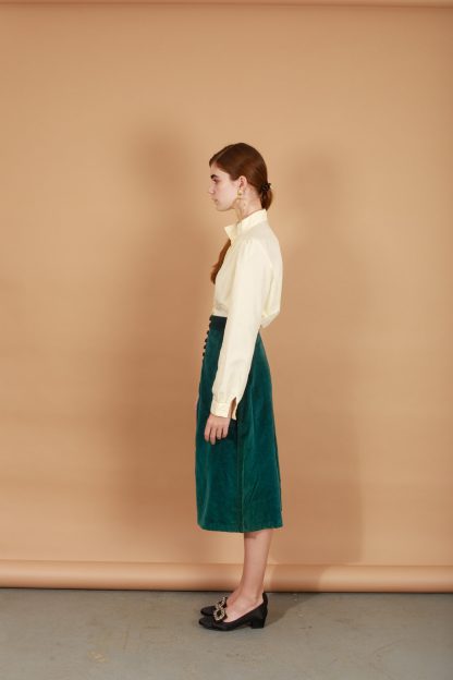 Dark green velvet button-front high-waist slit midi skirt - Image 3
